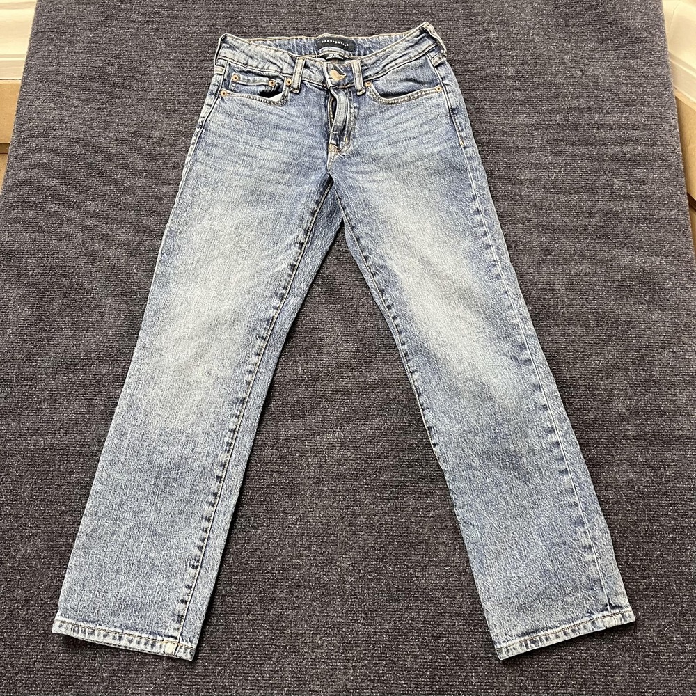 Aeropostale Mid Rise Ankle Straight Jeans Womens 0 Medium Blue Stretch Denim - Picture 2 of 11